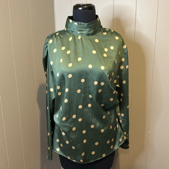 Zara Women’s Small Long Sleeve Blouse Polka Dot Satiny Ruched - Picture 1 of 7